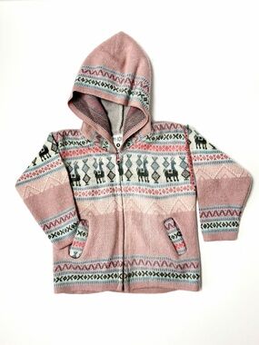 Inti Tejidos Wool Zip Front Hoodie Sweater Jacket Llama Fair Isle Ecuador Kids 4